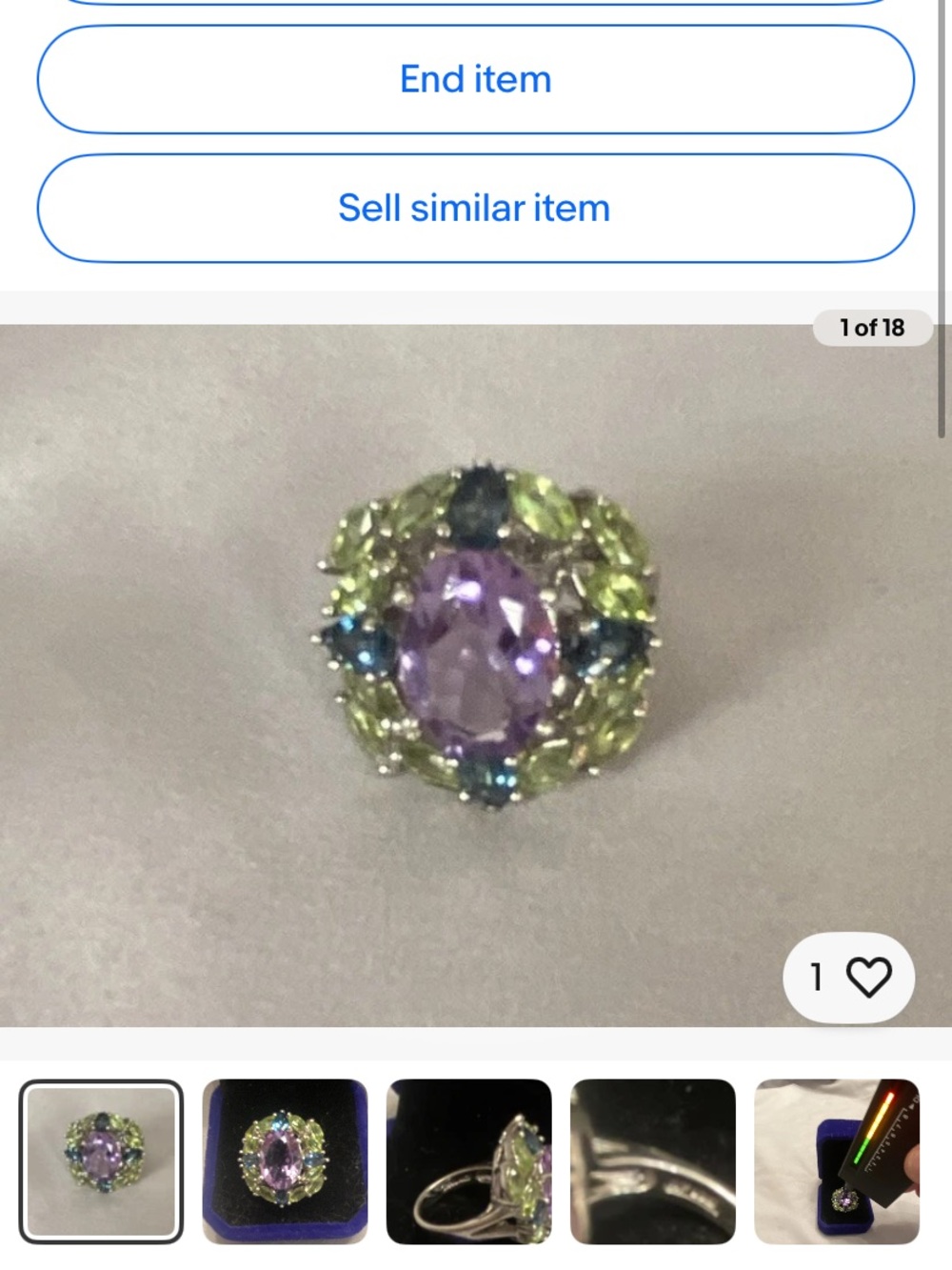Amethyst Oval with Peridot and Sapphire Accents Cocktail Ring 925 NF Thailand